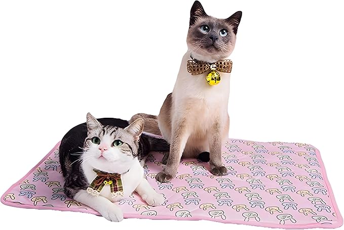 DELIFUR Cat Cooling Mat- Pet Cooling Mat Outdoor for Dogs Self Cooling Pad for Cat Puppy Small Dog Machine Washable (Medium, Pink Bunny)