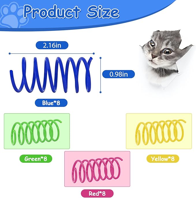 Andiker Cat Toys for Indoor Cats, 32pcs Cat Spring Toys Colorful & Durable Plastic Springs Cat Interactive Toy for Swatting, Biting, Hunting Kitten Toys to Kill Time and Release Nervousness (32pcs)