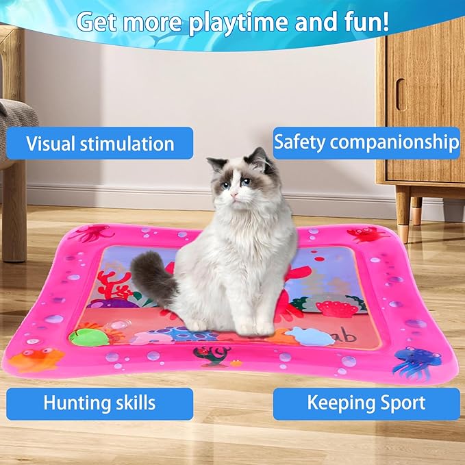 Oiuaymn Water Play Mat for Cats, Cat Water Sensory Play Mat，Cat Mat Toys for Bored Indoor Cats， Cooling Mat for Cats，Interactive Toys for Cats