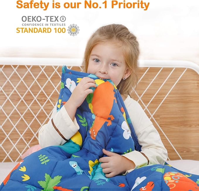 Uttermara Weighted Blanket 7 lbs, Ultra Cozy Minky Fleece and Cotton Sided with Cartoon Patterns, Reversible Heavy Blanket Great for Calming and Sleeping, 36x48 inches, Blue Dinosaur Park