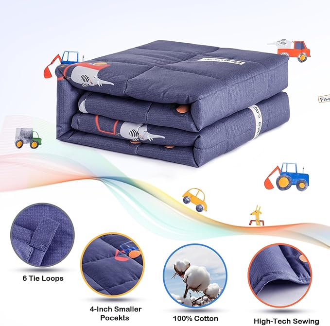 Sivio Weighted Blanket - 100% Cotton Heavy Blanket 3lbs, 36 x 48 inches, Breathable Soft Throw Blanket for Calm Sleeping for Home and School Nap, Blue Car