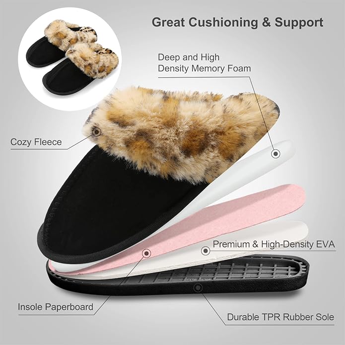 Besroad Winter Fuzzy House Slippers Sandals Plush Faux Fur Fluffy Flats Slippers Warm Slide Shoes for Women