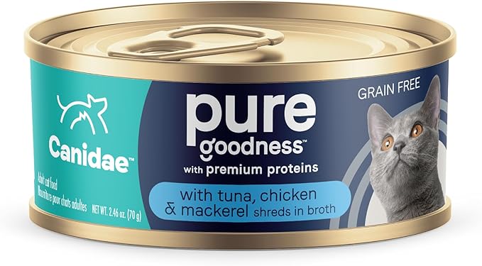 Canidae Adore Premium Wet Cat Food, Shreds with Tuna, Chicken and Mackerel in Broth, 2.46 Ounce (Pack of 24), Grain Free