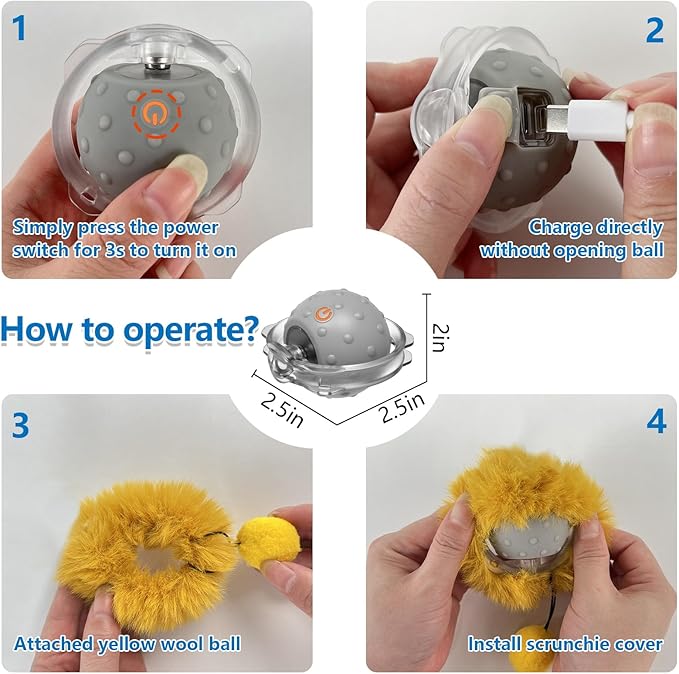 Motion Activate Interactive Cat Toys - Automatic Moving Ball Toys for Indoor Cats, Self Rotating Ball with Lights, Electric Cat Mice Toys, USB Rechargeable, Auto On/Off