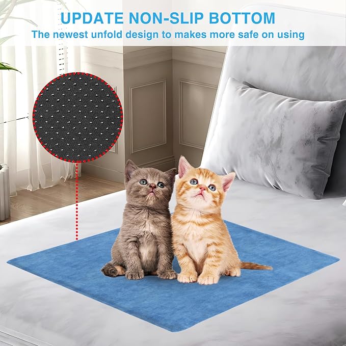 Pet Heating Pad for Cats,2 Velevt Covers Indoor Outdoor Waterproof Electric Heated Pad Mat for Dogs with Chew Resistant Cord,5 Timer and 6 Level Temperature Pet Bed Warmer-17.7x17.7