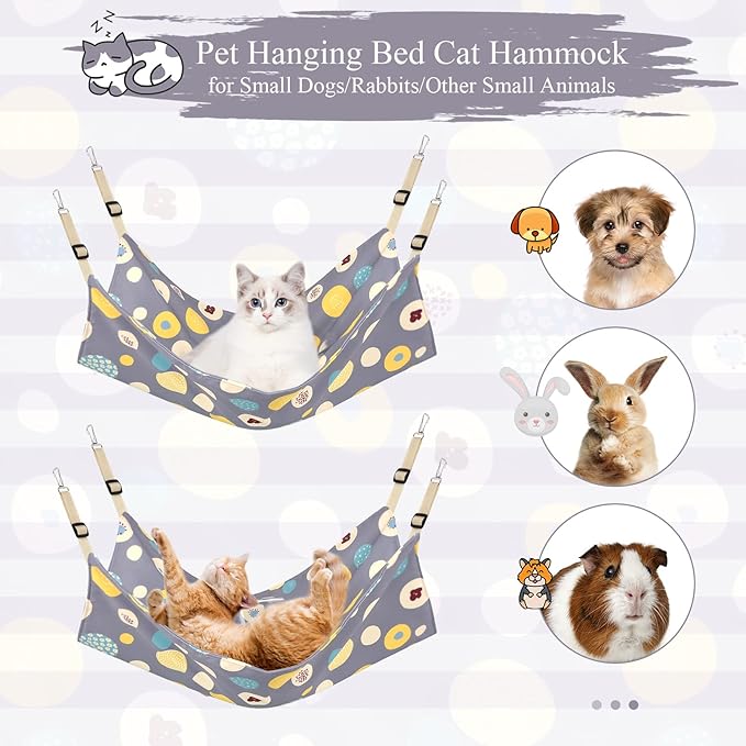 Cat Hammock Bed Cool Summer Hanging Adjustable Pet Hammock Bed for Cats/Small Dogs/Rabbits/Other Small Animals (Grey)