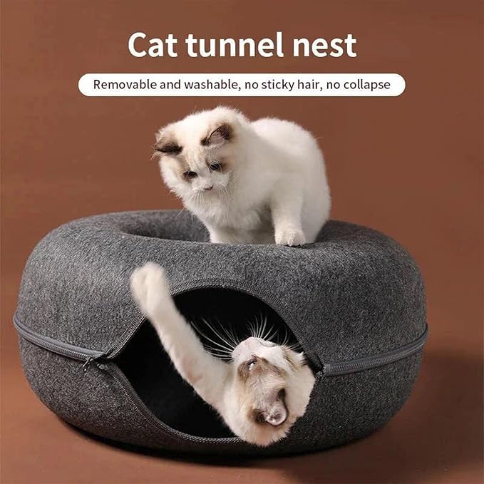 Cat tunnel bed, Removable Cat Nest, Felt cat donut, Felt Tunnel Cat Nest, Four Seasons Available cat nest, Semi-Closed Washable Cat Tunnel Nest Detachable Beds for Puppies, Kittens