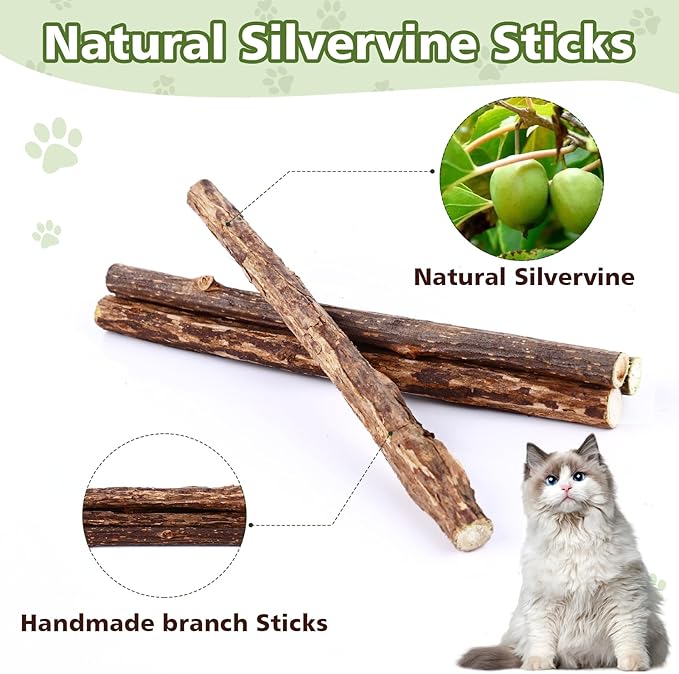 Catnip Chew Toys for Cats,24 Pack Silvervine Cat Toy,Cat Natural Silvervine Sticks,Natural Silvervine Stick Cage Balls & Bell Balls for Indoor Cats.