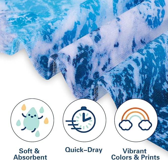 LIVILAN Ocean Wave Beach Towel, 30” x 60” Oversized, Lightweight Microfiber, Soft, Quick Dry, Sand Free, Ideal for Pool, Bath, Travel, Blue Towel, Perfect Ocean Gifts for Women, Men