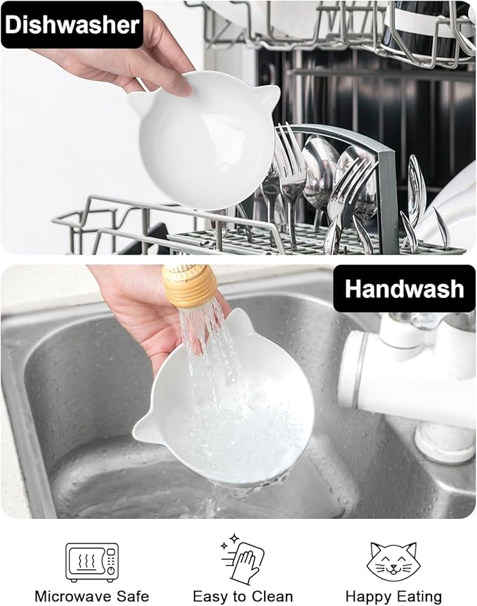 2 Ceramic Raised Cat Food Bowls, Elevated Cat Food and Water Bowl Set, Pet Bowl for Indoor Cats and Small Dogs, Anti-Vomiting Cat Dog Feeder with Plastic Base, Dishwasher Safe, Black…