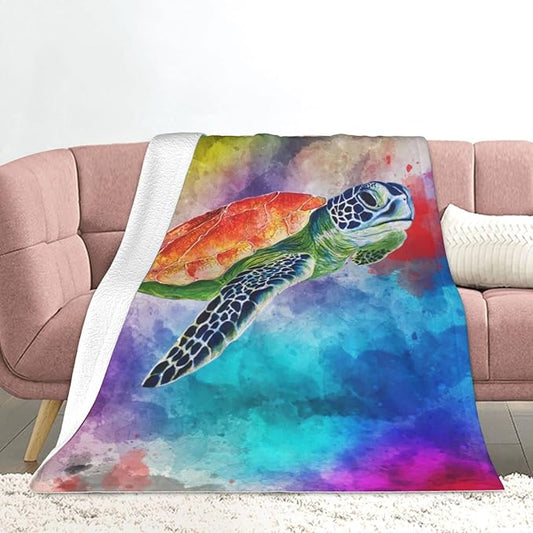Fuzzy Throw Blanket 350 GSM Fleece Ultra-Soft Microfiber Blanket for Adults Kids Gift Couch, Sofa, Bed Sea Turtle Colorful 80"x60"