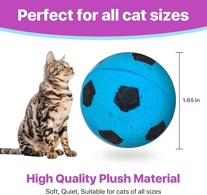 SPOT Sponge Soccer Ball Cat Toys - Interactive and Colorful Plush Toy, Fun for Cats and Kittens to Bat and Chase, Keep Cats Entertained - 1.5" Assorted 4- Pack