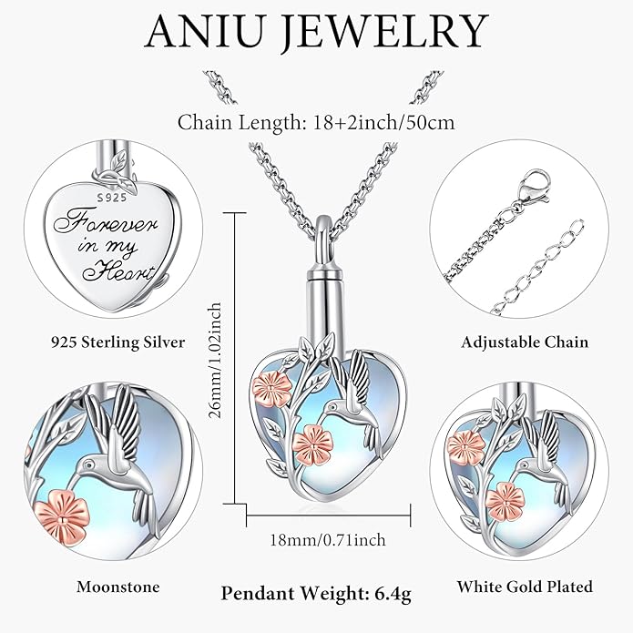 Aniu Cremation Jewelry for Ashes S925 Sterling Silver Urn Necklace Memorial Necklace for Human Ashes of Loved Ones Keepsake Pendant for Men Women