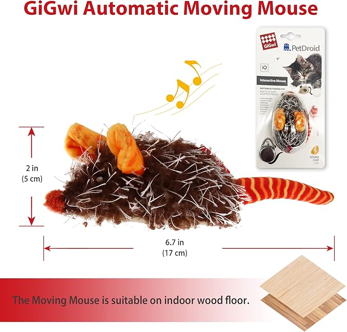 Gigwi Interactive Cat Toys for Indoor Cats, Cat Mouse Toys with Electronic Realistic Squeaky Sound, Automatic Moving Kitten Toys Electric Mice Toy Self Play Exercise(Orange Ear)