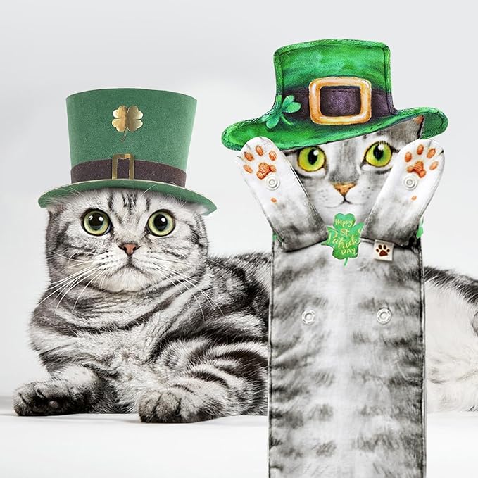 St Patrick Day Cat Hand Dish Towels- Shamrock Garland St Patricks Day Decorations Decor for Home Kitchen Bathroom-Mothers Day Housewarming Birthday Gifts for Women Cat Lovers