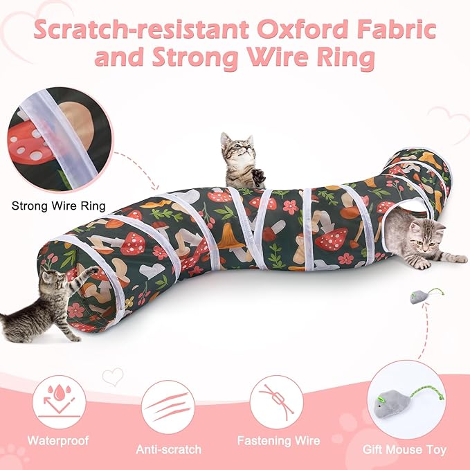 Glittme Cat Tunnel, Cat Tunnels for Indoor Cats, S-Shape Peekaboo Cat Cave with Cat Toys, Foldable Cat Tubes and Tunnels for Cats, Rabbit, Puppy, Guinea Pig