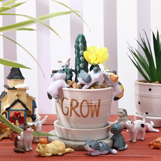 Blulu 16 Pcs Realistic Cat Figurines Toy Lovely Cats Figurines Miniature Animals Figures Toy Set Mini Animals Ornament for Easter Eggs Cake Toppers Birthday Gift Fairy Home Garden