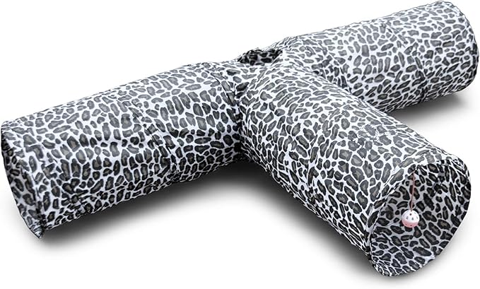 3 Way Cat Tunnel. Extra Large 12 Inch Diameter and Extra Long. A Big Collapsible Play Toy. Wide Pet Tunnel Tube for Rabbits, Kittens, Large Cats, and Dogs (Animal Print)