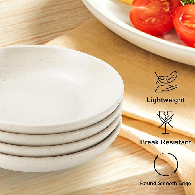 4 Inch Appetizer Plates 8 Pieces, Lightweight and Unbreakable Wheat Straw Plates, Small Sauce Plate, Mini Serving Bowls for Side Dishes, Condiment, Appetizer (White)