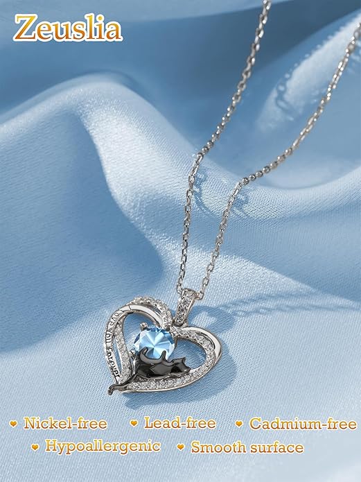 Birthstone Cat Necklaces,925 Sterling Silver Cat Necklace Heart Pendant for Women,Dainty Animal Jewelry for Her,Wedding Anniversary Birthday Gifts for Women Mom Grandma