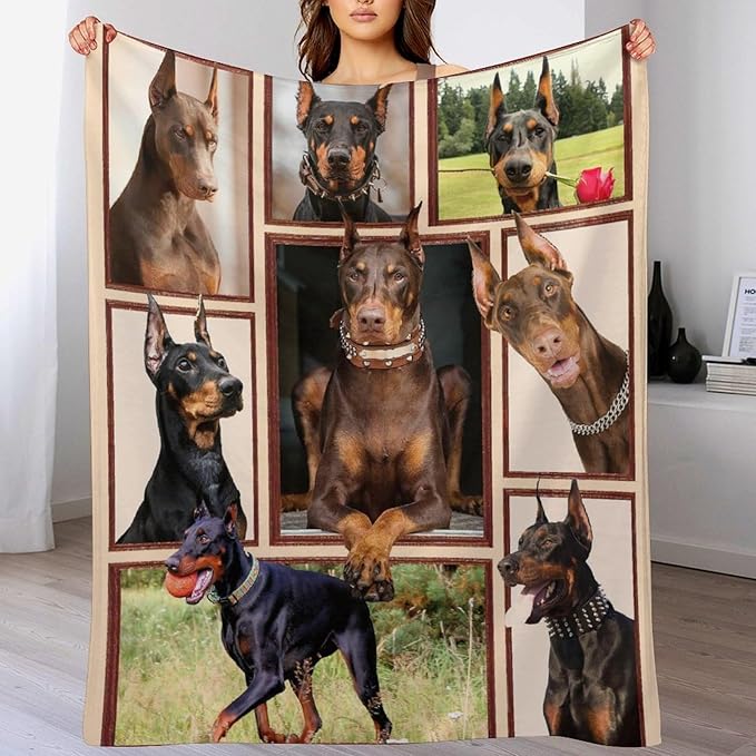 Doberman Blanket Dog Doberman Gifts for Girls Boys Woman Kids Doberman Lover Throw Blankets Soft Blanket Warm Fleece Flannel Plush Blankets for Bed Sofa Couch 50"x60"