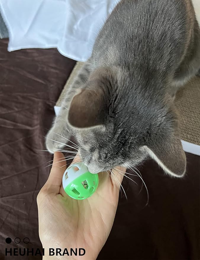 Cat Toys, 19pc Set for Indoor Cats and Kittens, Fuzzy Balls, Jingle Bells, Wind-Up Chick, Catnip Fish, Fun Interactive Play