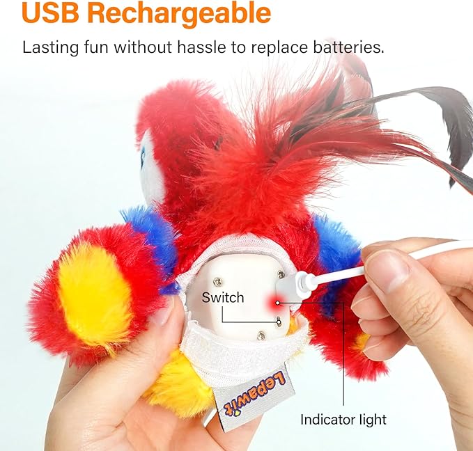 Cat Toys for Indoor Cats, Flapping Bird Cat Toy, Electric Simulated Chirping Bird Interactive Cat Toy with Flappy Wings, Rechargeable Touch Activated Cat Toys with Catnip and Feather - Red