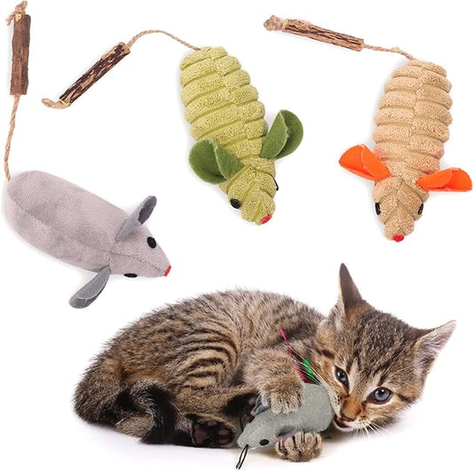 Catnip Toys, Silvervine Cat Toy, 3 Pcs Cute Cat Toys for Indoor Cats, Soft Plush Cat Mice Catnip Toys, Interactive Cat Teething Chew Toy for Cat Kitten Kitty