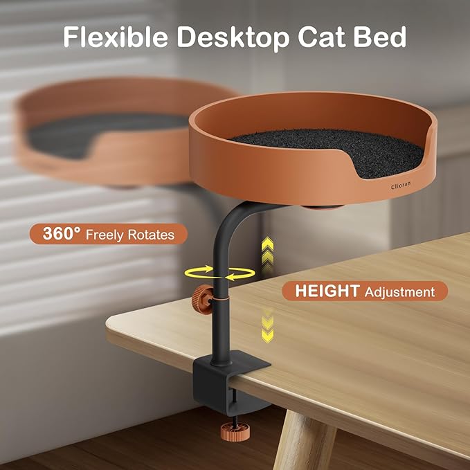 Cat Bed Desk Nest with Teaser,Easy Installation Shelf,Sturdy Frame,Removable Cushioned Cushion, Space Saving Design,Ideal for Side Table,Home Office,Fits Cats