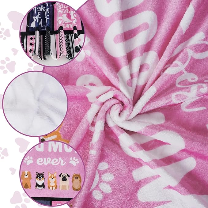 Dog Mom Blanket for Dogs Lovers Women 50X60 Best Dog Mom Ever Soft Throw Blanket Dogs Themed Gifts for Women Girls