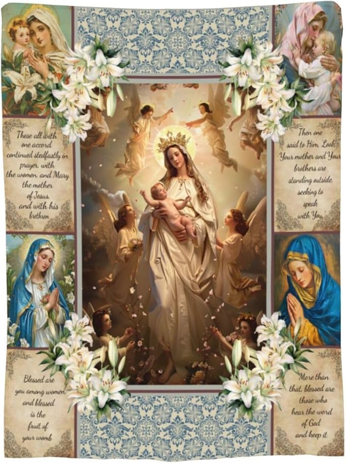 Virgin Mary Blanket for Woman Retro Christian Throw Blanket Religious Virgin Mary Decor Stuff Merch Cozy Flannel Fleece Fuzzy Warm Soft Plush Lightweight Bedding Virgin Mary Gifts for Girls 50"X40"