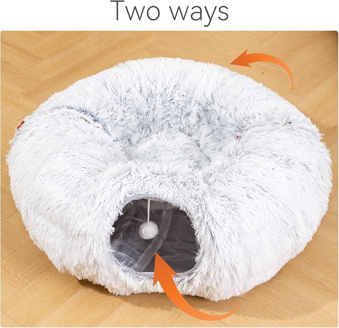 HIPIPET Plush Cat Tunnel with Cat Bed for Indoor Cats,Multifunctional Cat Toys for Small Medium Large Cat.