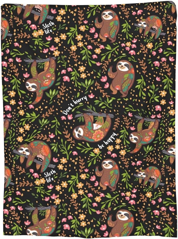 Ultra-Soft Microfiber Throw Blanket 330 GSM Fuzzy Fleece Blanket for Adults Kids Gift Couch, Sofa, Bed Sloth Black 80"X60"