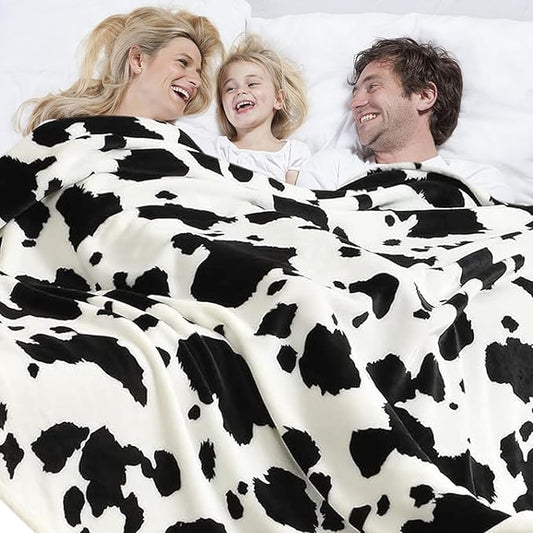 Cow Print Blanket | Soft Cozy Plush Fleece Western Cow Blankets | Couch Sofa Bed Cow Blankets Throws | Gifts for Woman Twin Girls Boys Teens Birthday Valentine's Day 60"x80" Blackcow