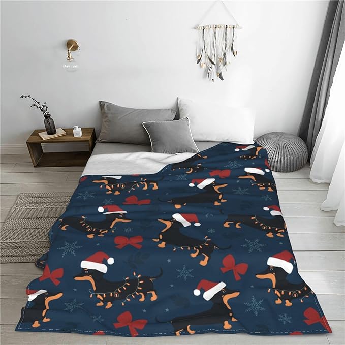 Christmas Dachshund Throw Blanket Soft Cozy Plush Warm Fleece Blanket for Sofa Couch Bed 60"X50"