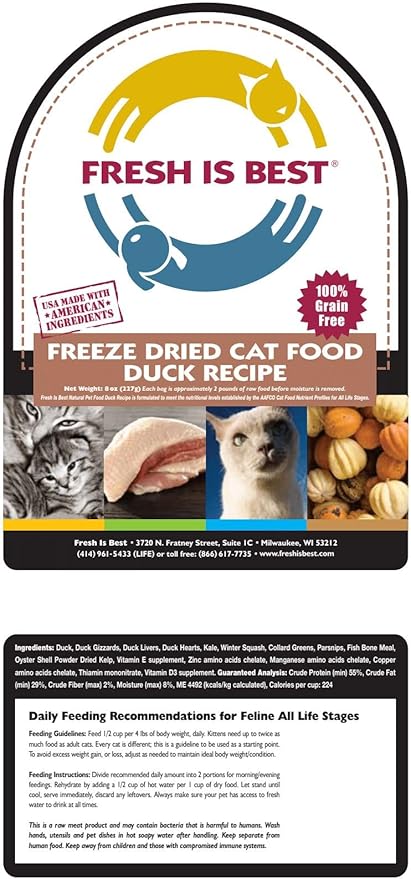 Fresh Is Best - Freeze Dried Raw Cat Food - Duck, 8 Ounces