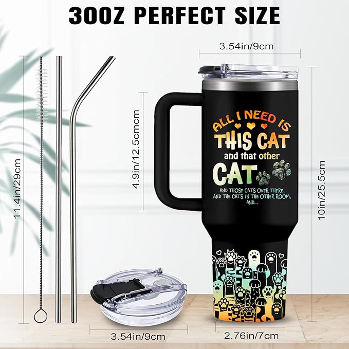 All I Need Is This Cat Tumbler For Women, Cute Paw Print Tumbler For Cat Lovers With Handle 40 Oz, Birthday Christmas Gifts For Men, Cute Animal Travel Coffee Cup