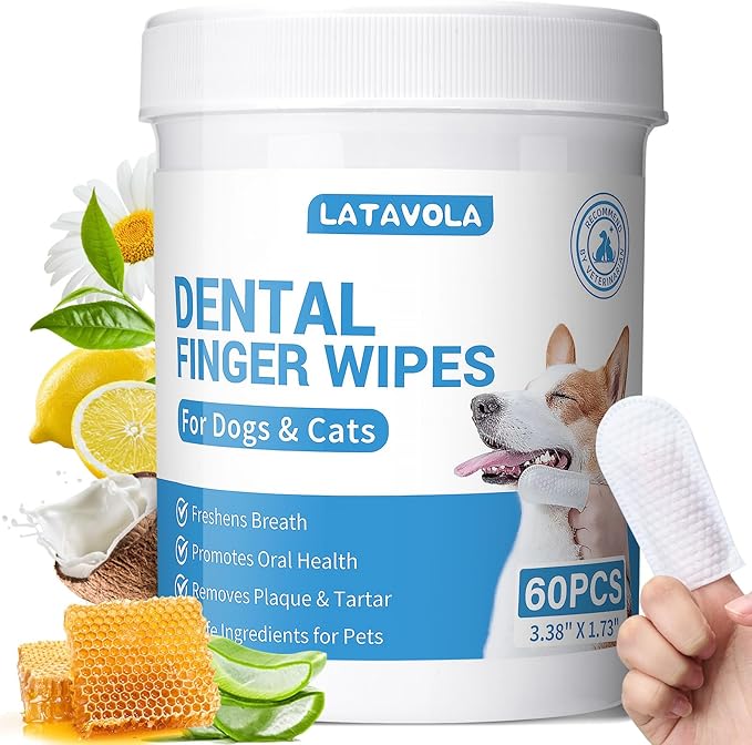 Dog Teeth Cleaning Wipes - Cat & Dog Dental Wipes - Dog Tooth Brushing Kit Dental Finger Wipes Reduces Plaque & Freshens Breath - 59 Count