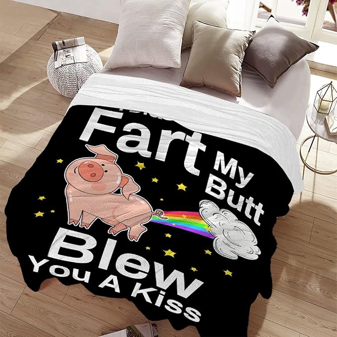 Pig Blanket Funny Gift for Men Women Soft Flannel Cozy Sherpa Blankets Funny Idea for Adult Pig Kiss Pattern Throws Funny Things for Teen Girls Boys Kids Bed Sofa Couch,60x80Inches