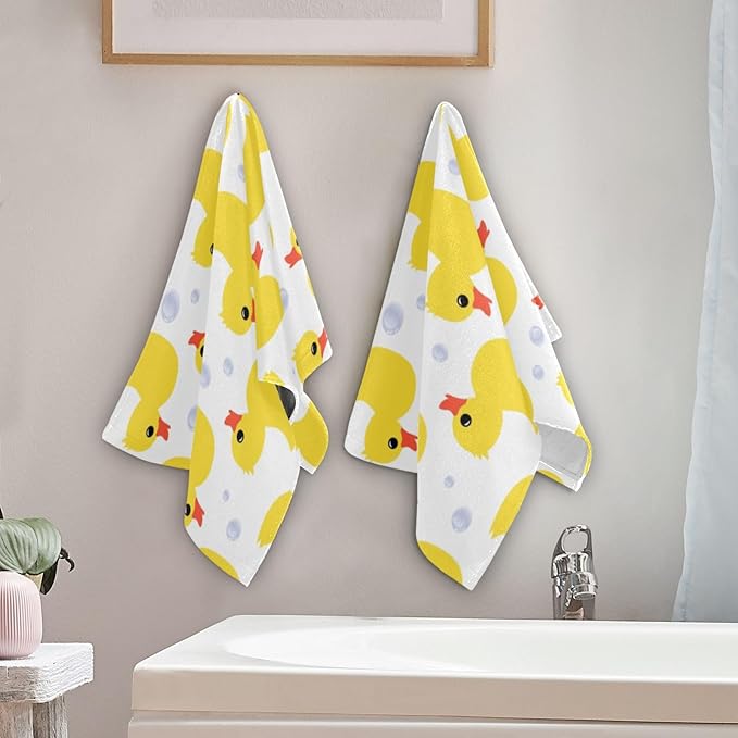 2 Pack Yellow Ducks Hand Towels for Bathroom,Microfiber Absorbent Cute Animal Ducky Farmhouse White Bath Hand Towels for Kitchen,Decorative Guest Bathroom Towels for Face,Shower,Gym 14"x28"