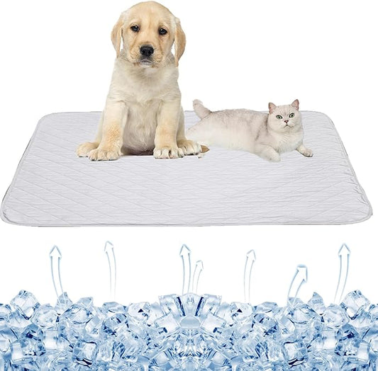 SEIS Dog Ice Pad Ice Silk Cats Kennel Mat Pet Cooling Pad Summer Cool Bamboo Mat Breathable Pad (Solid Gray, L