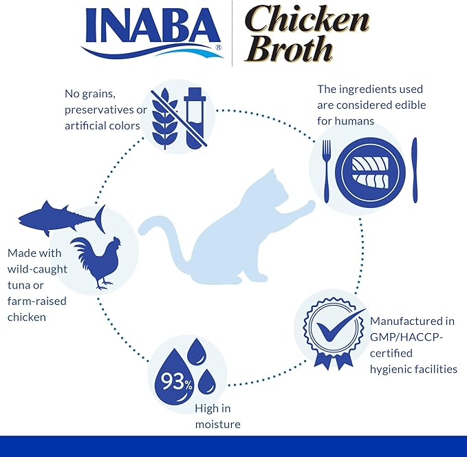INABA Grain-Free Chicken Broth Side Dish/Complement/Topper/Treat for Cats with Vitamin E, 1.76 Ounces Each Pouch|6 Pouches Total, Chicken with Scallop Recipe