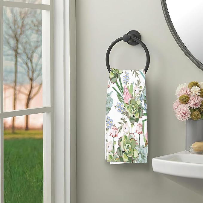 Succulent Herbs Bath Hand Towels for Bathroom Decorative,Flowers Soft Absorbent Hand Towels for Kitchen Home Gym Beach 16"x24"