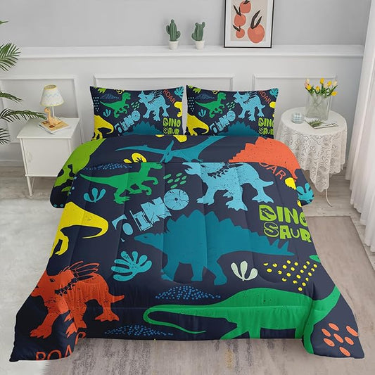 Axolotl Boys Bedding Cartoon Dinosaur Comforter Set Queen Size,Cute Dinosaur Bedding Set for Kids Boys Girls Teens Adults Room Decor,Kids Comforter Set All Season,1 Quilt 2 Pillow Cases
