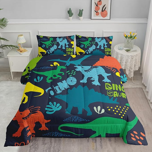 Axolotl Boys Bedding Cartoon Dinosaur Comforter Set Full Size,Cute Dinosaur Bedding Set for Boys Girls Teens Kids Adults Room Decor,Kids Comforter Set All Season,1 Quilt 2 Pillow Cases