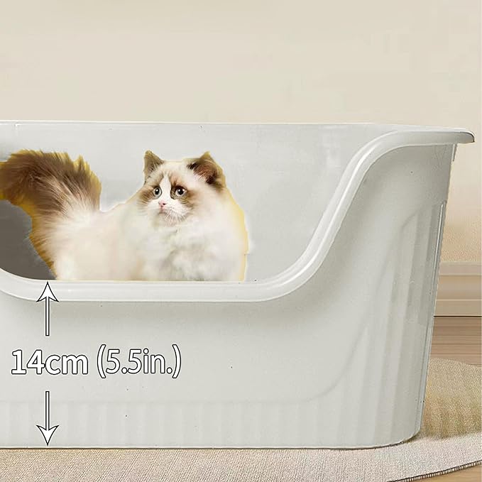 High Sided Large Cat Litter Box, Open Kitty Litter Box with High Sides, 21.5”×15.4”×10.5” High Wall Litter Box for Small and Medium Cats (Grey)