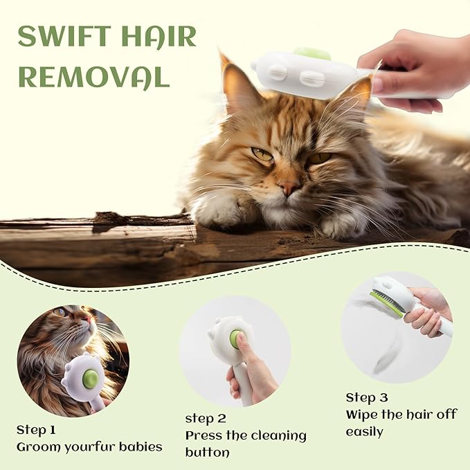 Cat and Dog Grooming Brush - Pet Hair Cleaner With Release Button, Self-Cleaning Massager for Short & Long Haired Cats and Dogs (Green)