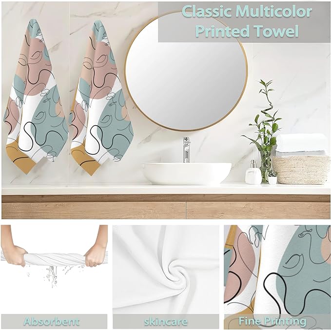2 Pack Hand Bath Towel,Modern Abstract Line Art Fingertip Towel Bathtub Decorative Bath Towel Bathroom Kitchen Towel Set Highly Absorbent SPA Gym Towels 14x28 Inch