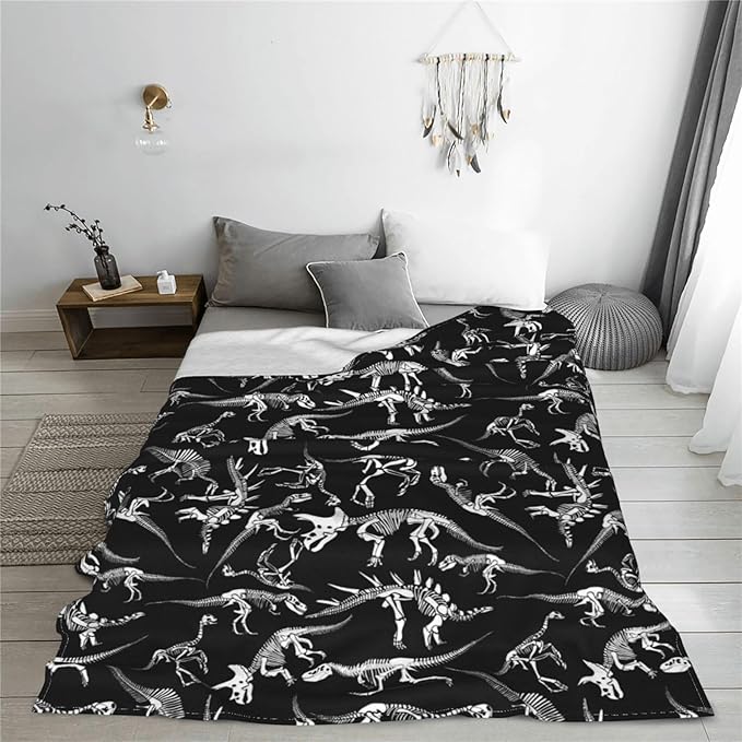 Dinosaur Skeleton Throw Blanket Soft Cozy Plush Warm Fleece Blanket for Sofa Couch Bed 80"X60"