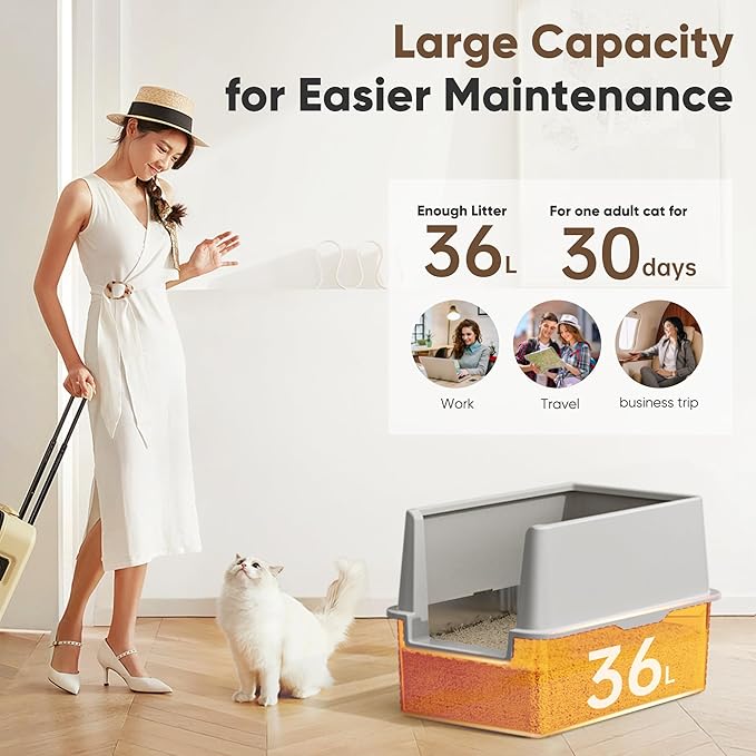 16" High Sides Stainless Steel Litter Box with Lid, XL XXL Extra Large Enclosed Metal Litter Box for Big Cats & Kitty, Never Absorbs Odors, Non-Sticky, Anti-Urine Leakage, Easy Cleaning